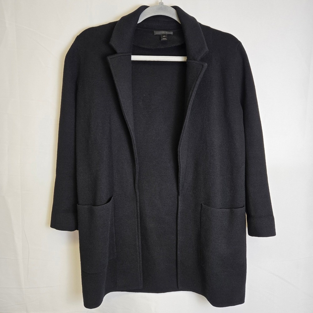 J. Crew Sophie Open Front Sweater Blazer, Black, Merino Wool Blend, XXS, J0244